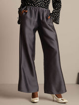 [Gray] SilkSilky  32Momme Silk-Wool Blend Women's Pants 001