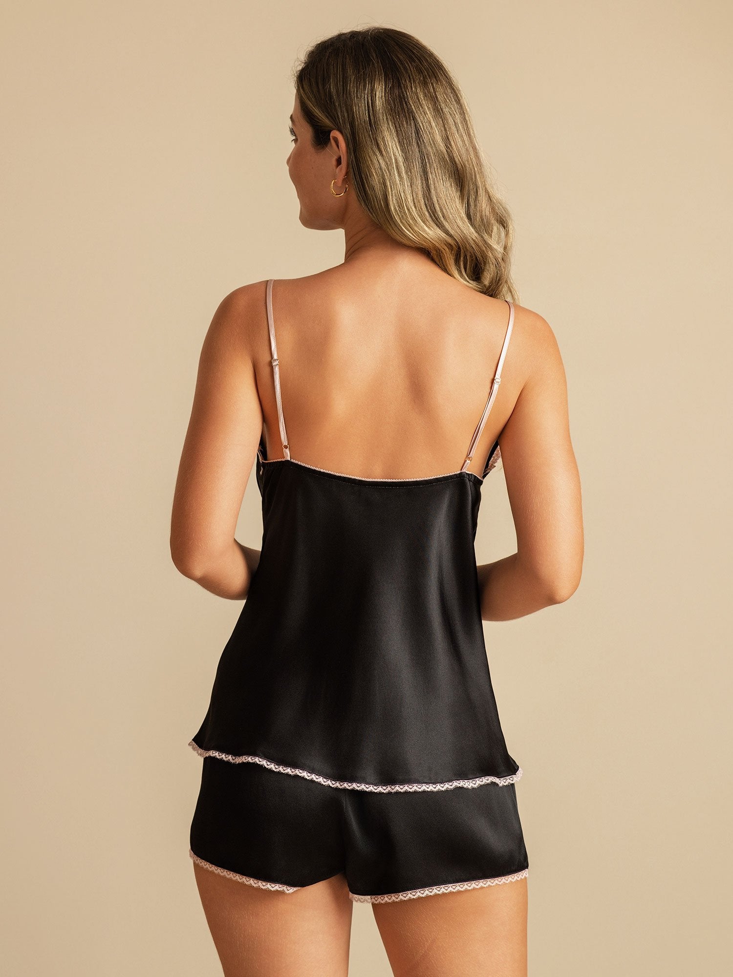 [Black] SilkSilky Pure Silk Wrap Camisole Set 002