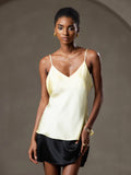 SilkSilky  Pure Silk Sleeveless V Neck Camisole Top LightYellow 001