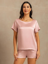 [Peach Skin] SilkSilky  Short Sleeve Round Neck Women's Pajamas 003
