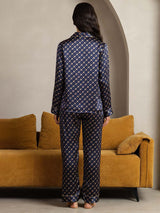 [Navy Chain] SilkSilky  Pure Silk Notch Collar Women's Pajamas 003,