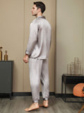 SilkSilky  Pure Silk Long Sleeve Lapel Men's Pajamas Gray 003