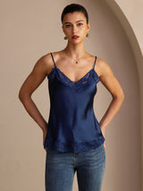 [Dark Blue] SilkSilky Spaghetti Strap V Neck Camisole Top 001