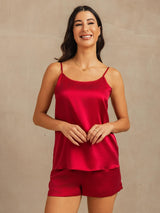 [Wine] SilkSilky  Spaghetti Strap Scoop Neck Camisole Set 003
