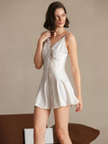 SilkSilky Pure Silk Deep V Neck Dress White 008