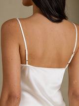 [White] SilkSilky  Spaghetti Strap V Neck Camisole Set 005