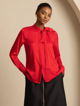 [Wine] SilkSilky  Long Sleeve Tie Neck Blouse 003