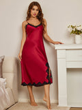 SilkSilky  Pure Silk Deep V Neck Nightgown Wine 004