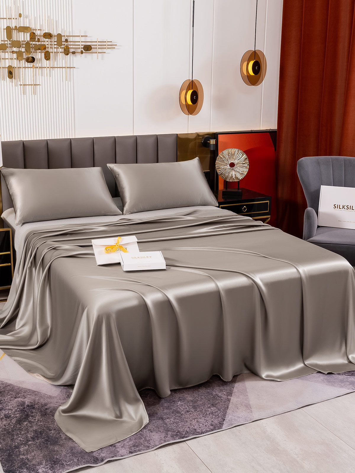 SilkSilky US 19Momme Pure Silk Bedding Set Gray 003