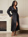 SilkSilky US Pure Silk Long Sleeve Womens Robe Black 005