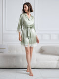 SilkSilky Pure Silk 3/4 Sleeve Lapel Dress LightGreen 007