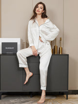 [White] SilkSilky  Long Sleeve Notch Collar Women's Pajamas 001