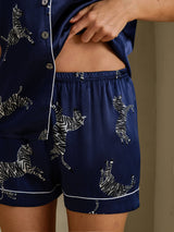 [Navy Zebra] SilkSilky  Short Sleeve Lapel Collar Women's Pajamas 005