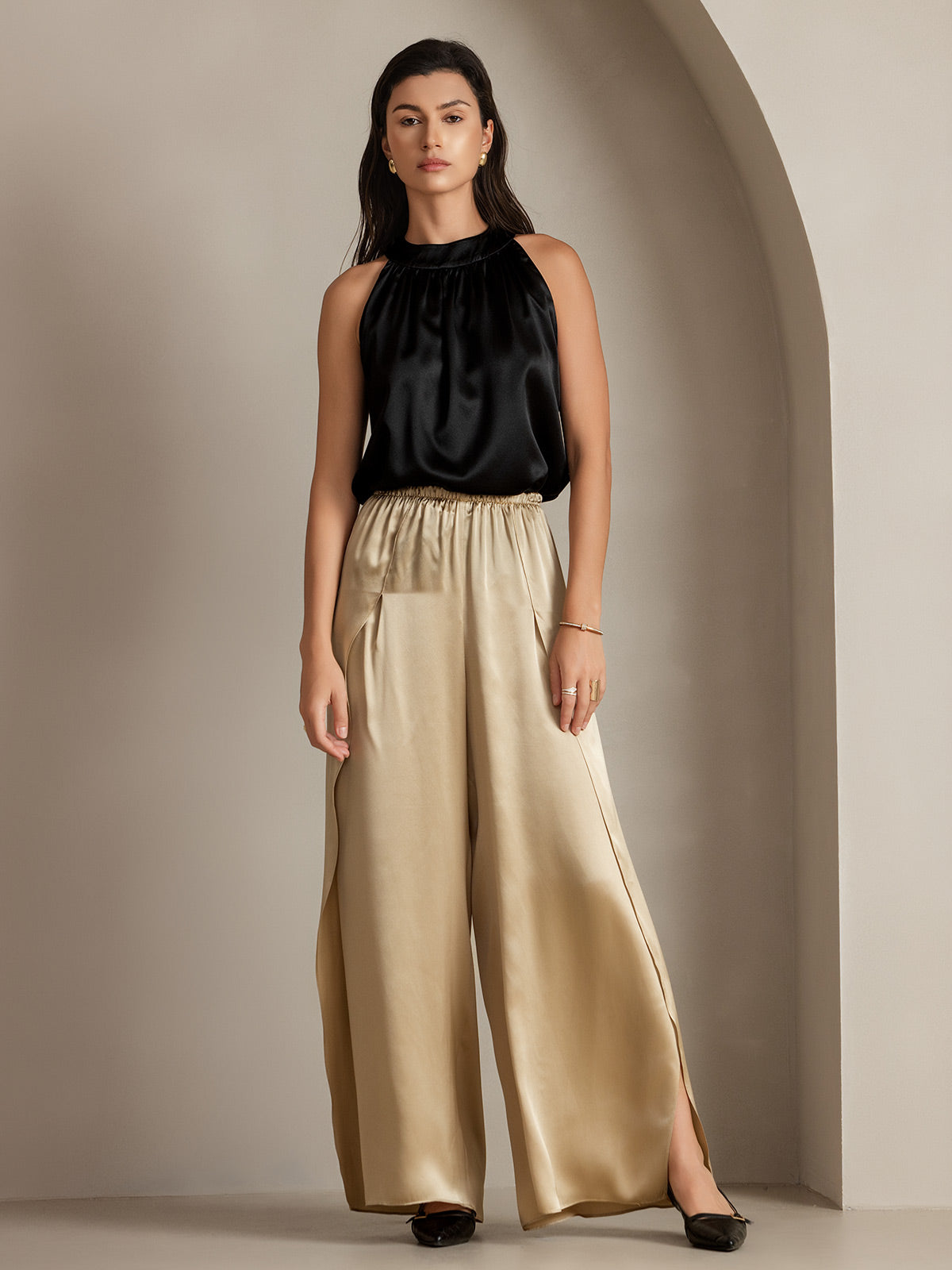 [Champagne] SilkSilky  19Momme Silk Split Women's Pants 013