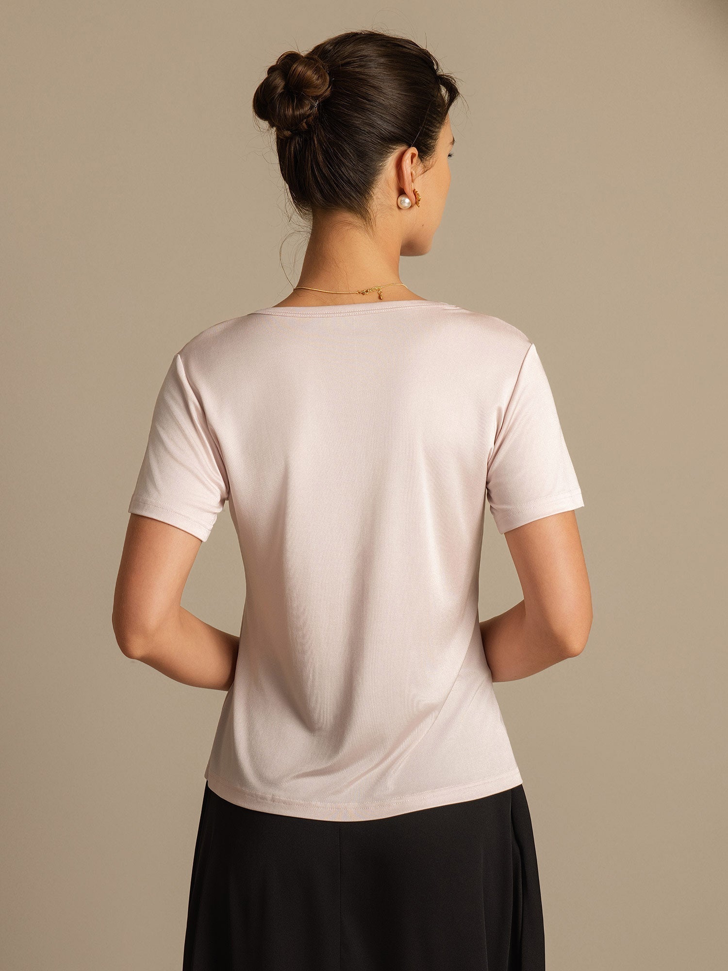 [Light Pink] SilkSilky  Silk Knitted Round Neck Women's T-Shirt 002,