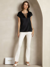 [Black] SilkSilky  Cap Sleeve Round Neck Women's T-Shirt 004