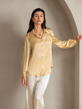 SilkSilky US 19Momme Silk Blend Long Sleeve Collar Women's Shirt Champagne 003