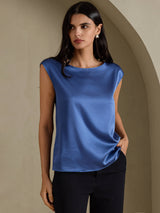 [Real Teal] SilkSilky  Cap Sleeve Round Neck Women's T-Shirt 003