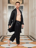 SilkSilky US Pure Silk 3/4 Sleeve Deep V Neck Men's Robe Black 004