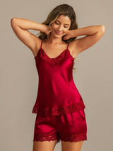 [Wine] SilkSilky Spaghetti Strap V Neck Camisole Set 005