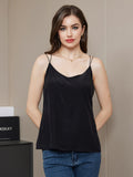 SilkSilky US Pure Silk Sleeveless V Neck Camisole Top Black 003