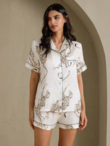 [White Cheetah] SilkSilky  Short Sleeve Notch Collar Women's Pajamas 004