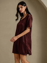 [Brown] SilkSilky  Half Sleeve V Neck Nightgown 005
