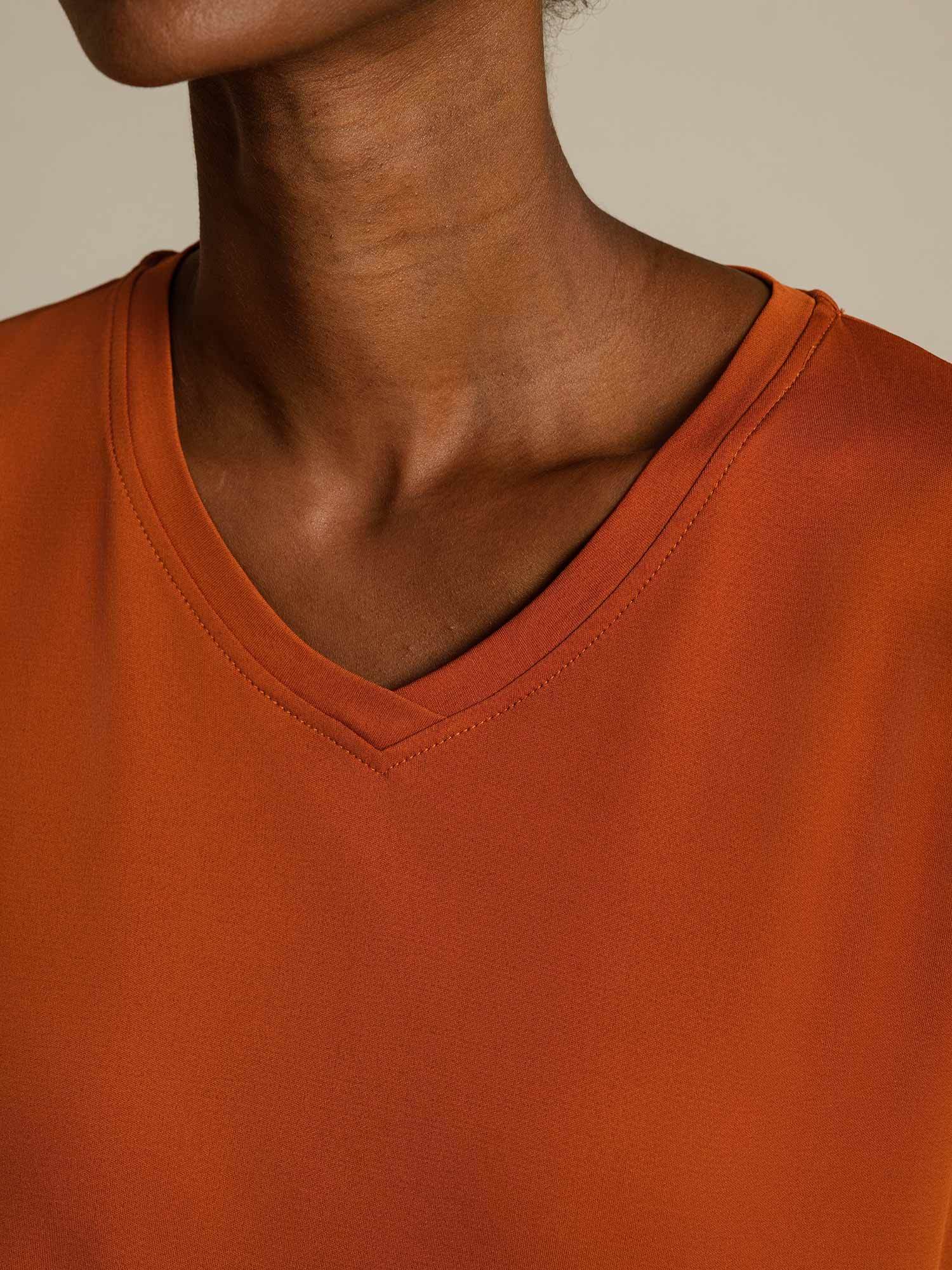[Orange] SilkSilky Pure Silk V Neck Women's T-Shirt 004