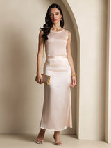 [Light Pink] SilkSilky  100% Silk Jersey Sleeveless Round Neck Women's T-Shirt 007