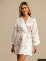 [White] SilkSilky  19Momme 3/4 Sleeve Women's Robe 003