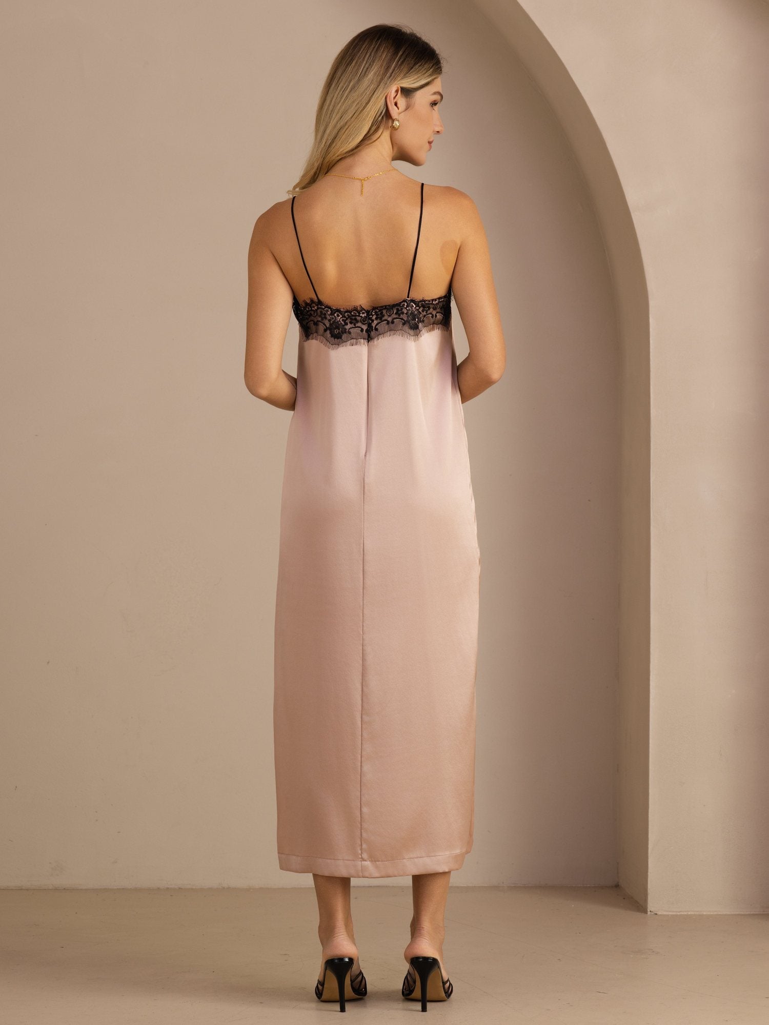 [Tuscany] SilkSilky Spaghetti Strap Square Neck Dress 002