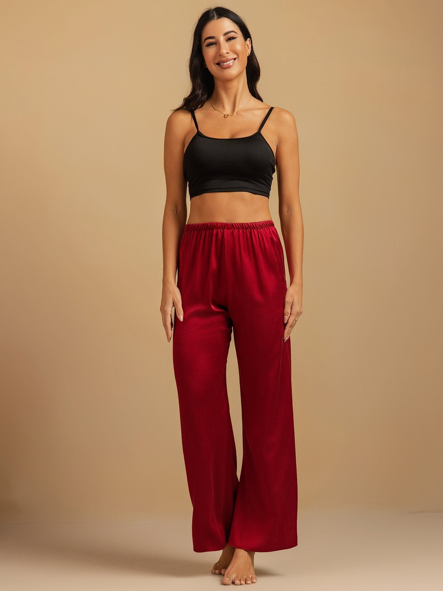 [Wine] SilkSilky  19Momme Silk Womens Sleep Bottoms 008,