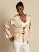 [Champagne] SilkSilky  19Momme Stretch Silk Charmeuse Long Sleeve Women's Outerwear 003