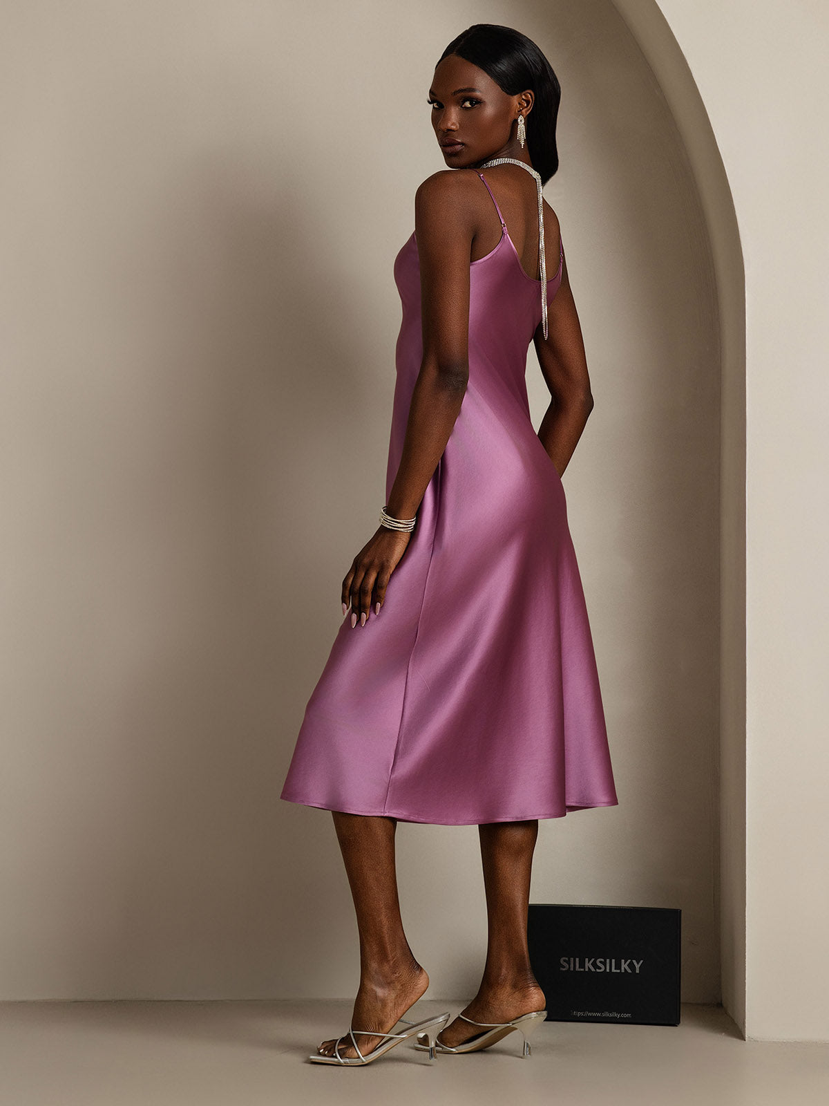 [Deep Purple] SilkSilky  Pure Silk Round Neck Dress 002
