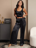 SilkSilky US Pure Silk Sleeveless Boat Neck Camisole Set Black 003