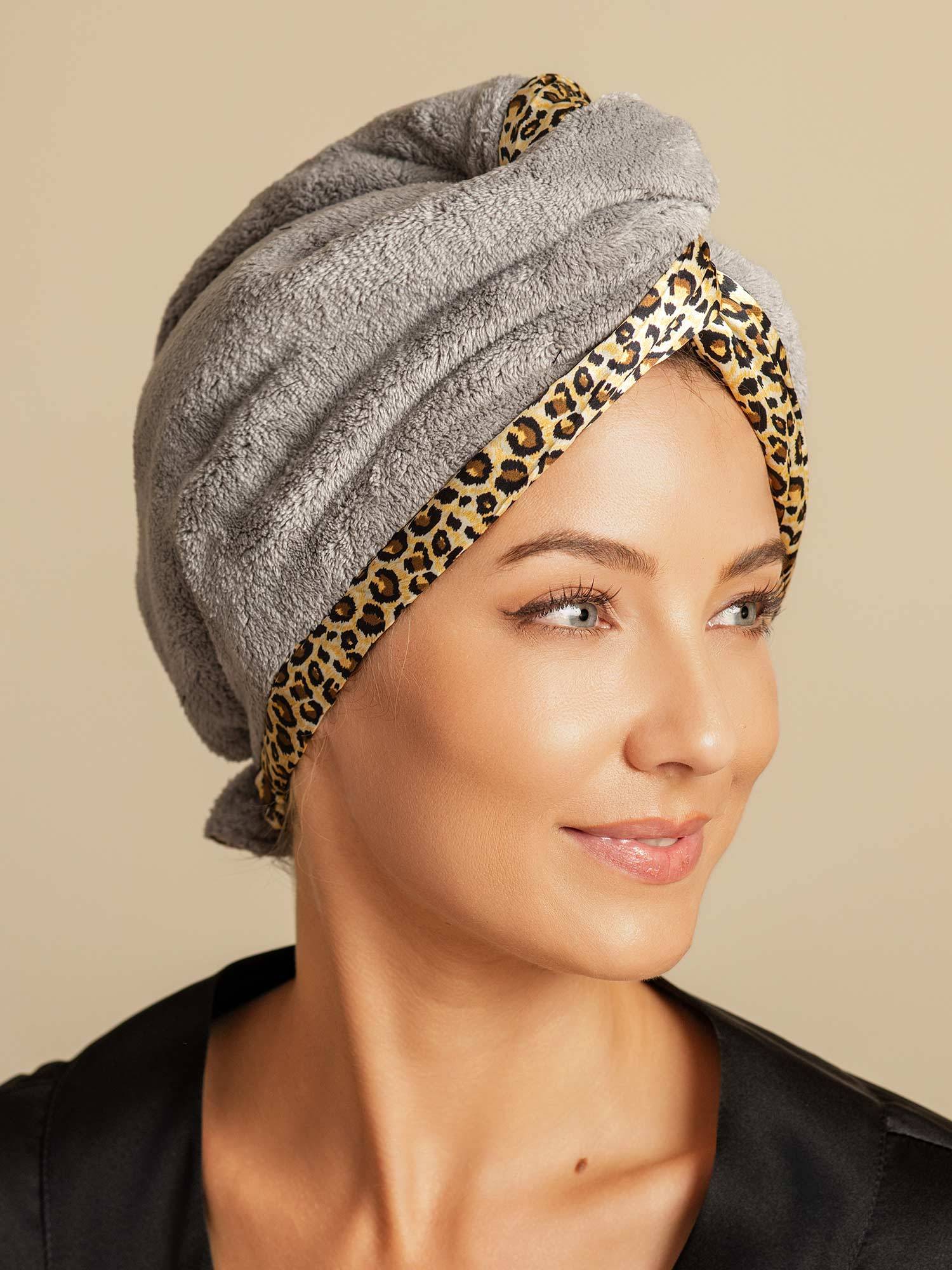 [Leopard] SilkSilky  Pure Silk Wrap Hair Towel Wrap 007,