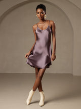 [Purple Gray] SilkSilky  Spaghetti Strap V Neck Dress 001