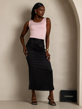 [Pink] SilkSilky  100% Silk Jersey Sleeveless Round Neck Women's T-Shirt 001