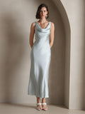 SilkSilky US Pure Silk Sleeveless Boat Neck Dress LightBlue 005