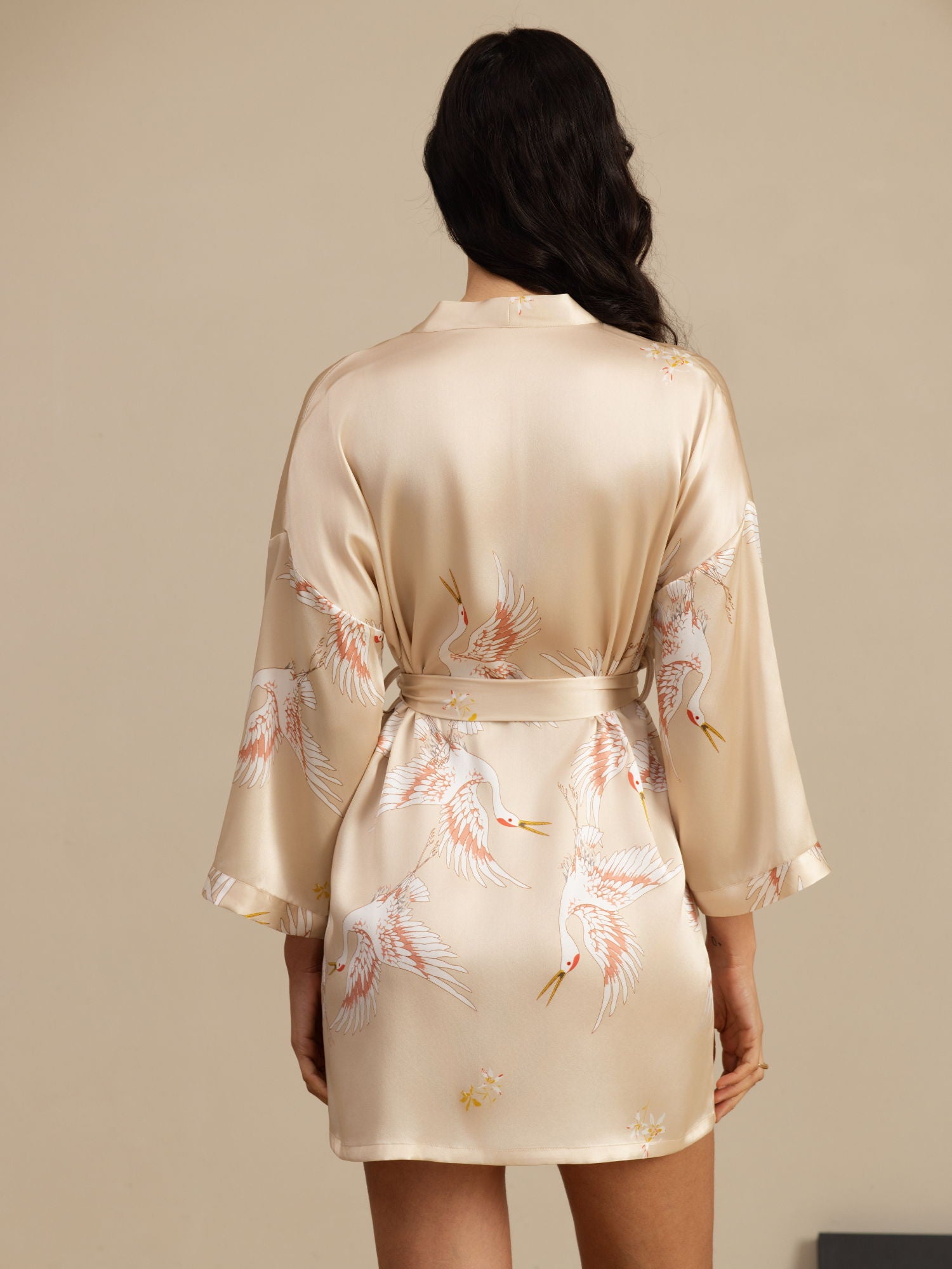 [Champagne] SilkSilky  3/4 Sleeve Deep V Neck Women's Robe 002