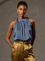 [Real Teal] SilkSilky  Sleeveless Halter Women's T-Shirt 001