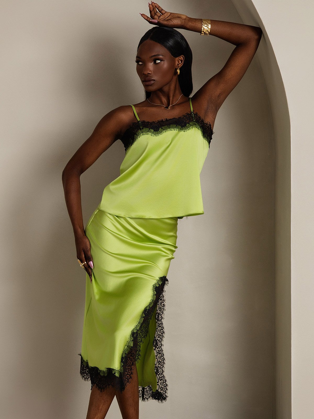 [Mint Green] SilkSilky  19Momme Silk Split Skirt 005