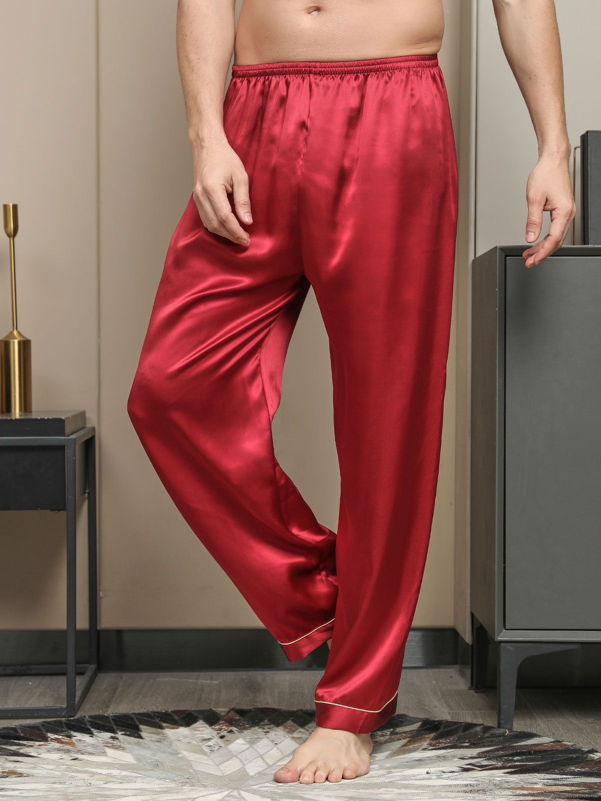 [Red] SilkSilky  Pure Silk Mens Sleep Bottoms 001