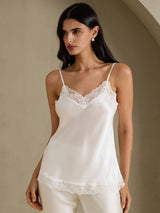 [White] SilkSilky  Spaghetti Strap V Neck Camisole Top 001