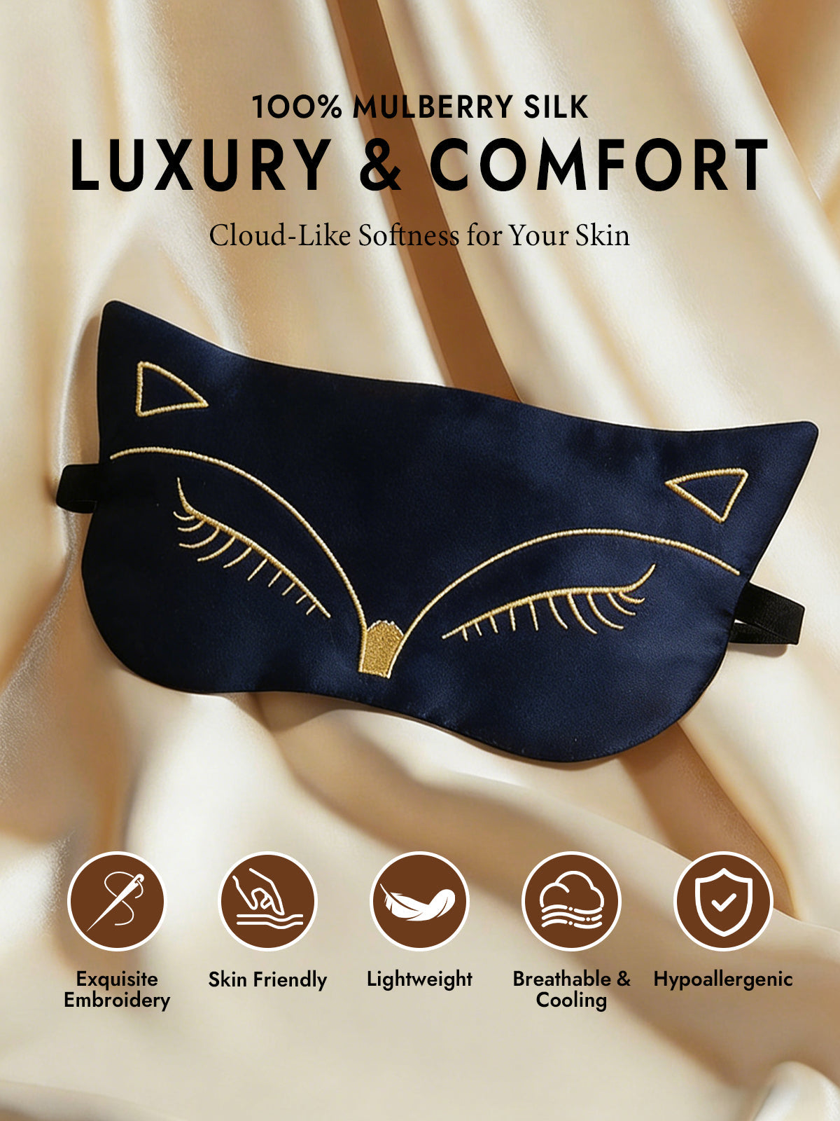 [Dark Blue] SilkSilky  Pure Silk Eye Mask 002