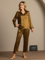 [Brown] SilkSilky  Long Sleeve Notch Collar Women's Pajamas 006