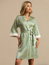 [Green Leopard] SilkSilky  19Momme 3/4 Sleeve Women's Robe 004