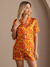 [Orange Fox] SilkSilky Short Sleeve Lapel Collar Women's Pajamas 005