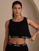 [Black] SilkSilky  Sleeveless Crew Neck Camisole Top 003