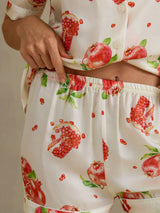 [White Pomegranate] SilkSilky  Short Sleeve Notch Collar Women's Pajamas 005